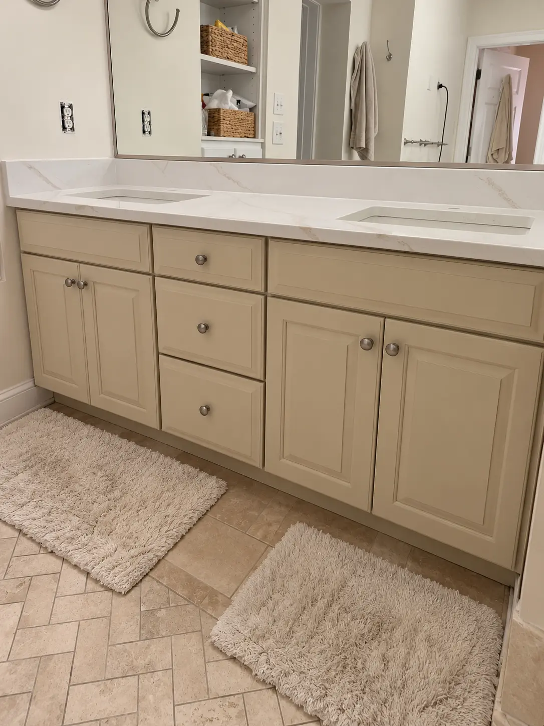 Double-Sink Vanity Refinish — Medford, NJ, before refinishing